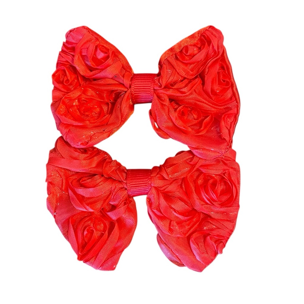 Pretty Bright Red Floral Bow Hair Clips Pack of 2
